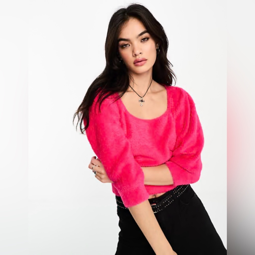 Free People Moonbean fluffy sweater in pink
